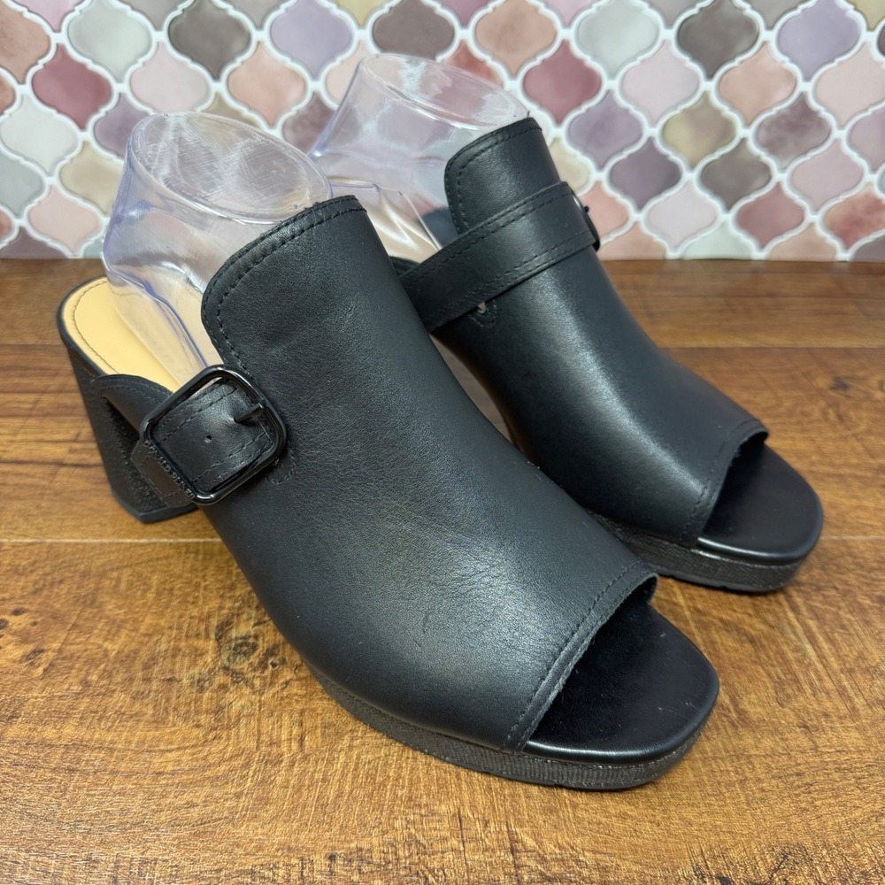Donald Pliner Gramercy Black Leather Platform Mule Block Heel Sandal 11M